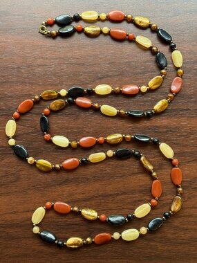 Plastic 1980s Necklace in Bronze, Black, Russet, and Cream